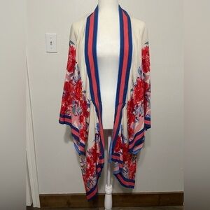 Flying Tomato women's s/m open front long line kimono w/ asymmetrical hem EUC